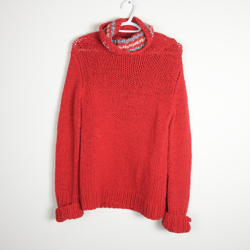Marc Jacobs Red Chunky Knitted Knit Multicolor Turtleneck Sweater M